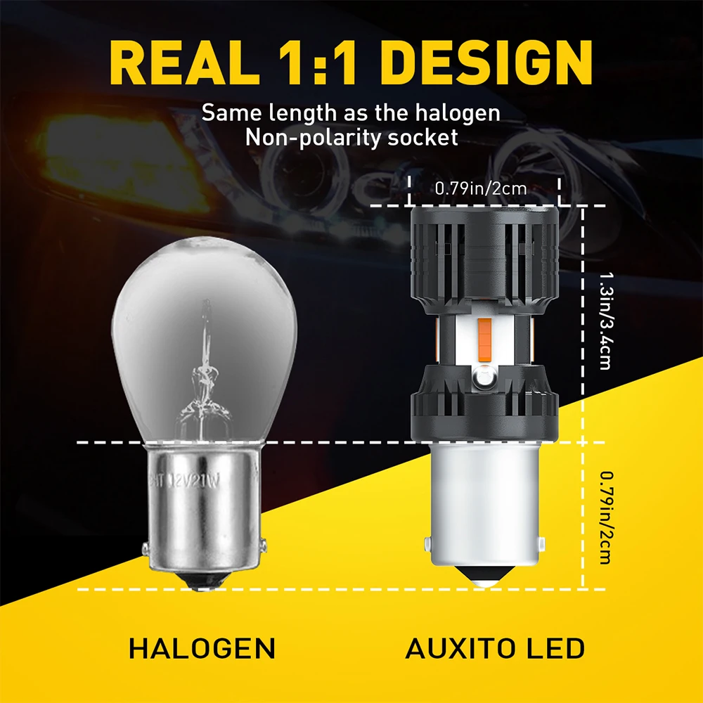 AUXITO 2Pcs 1156 BAU15S PY21W LED Turn Signal Light 2200K Amber LED Indicator Bulbs With A Cooling Fan 1800LM 12V CANBUS 28.8W
