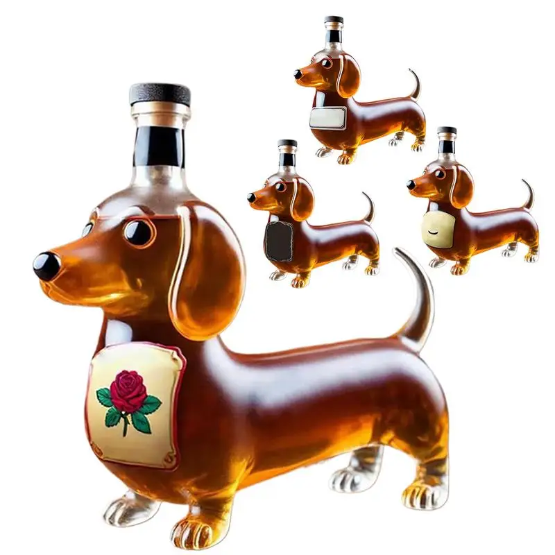 

2025 new Funny Dachshund Dog Whiskey Bottle Decanter Transparent Glass Wine Bottle Sealed Wine Jar for Housewarming Gifts