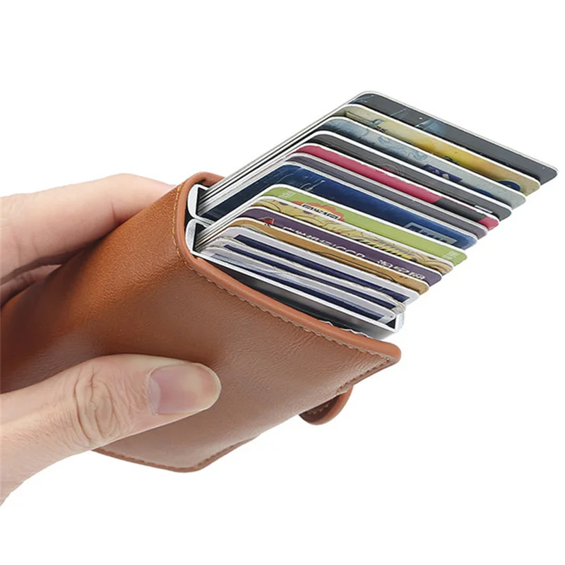 Lederen Mode Anti Dief Borstel Kaarthouder Dunne Multi-Card Slot Zakelijke Bank Credit Portemonnees Portemonnee Munten Kaarten Cover Organizer