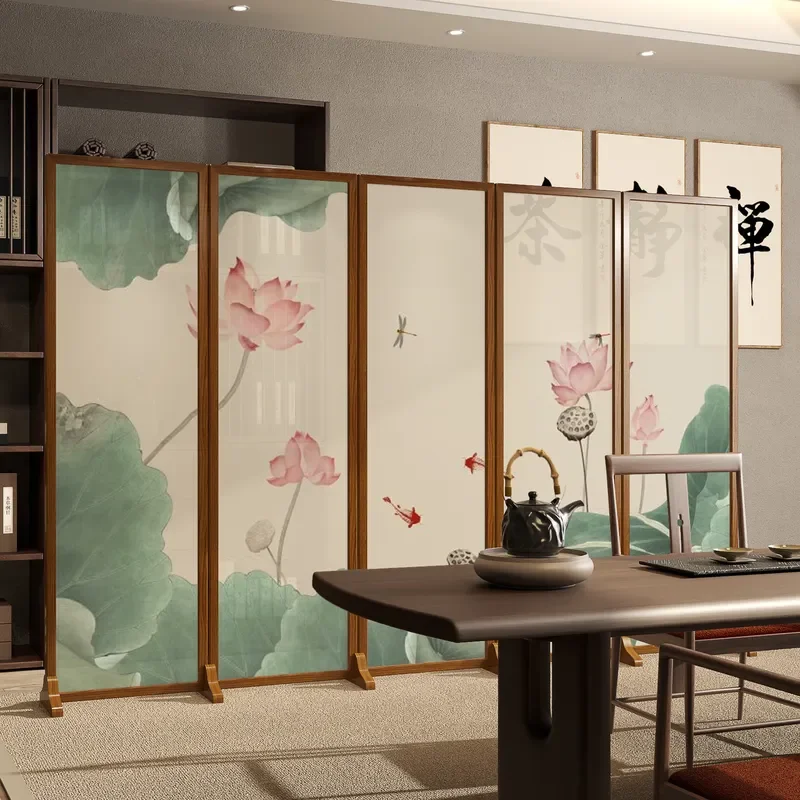 for New Chinese Lotus Screen Partition Living Room Folding Mobile Modern Simple Hotel Restaurant Home Movable Folding Screen