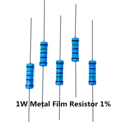 20PCS 1W Metal Film Resistor 1% Five-color Ring Power Resistor 0.1~1M 2 4.7 10R 47 100 220 360 470 1K 2.2K 10K 22K 4.7K 100K Ohm