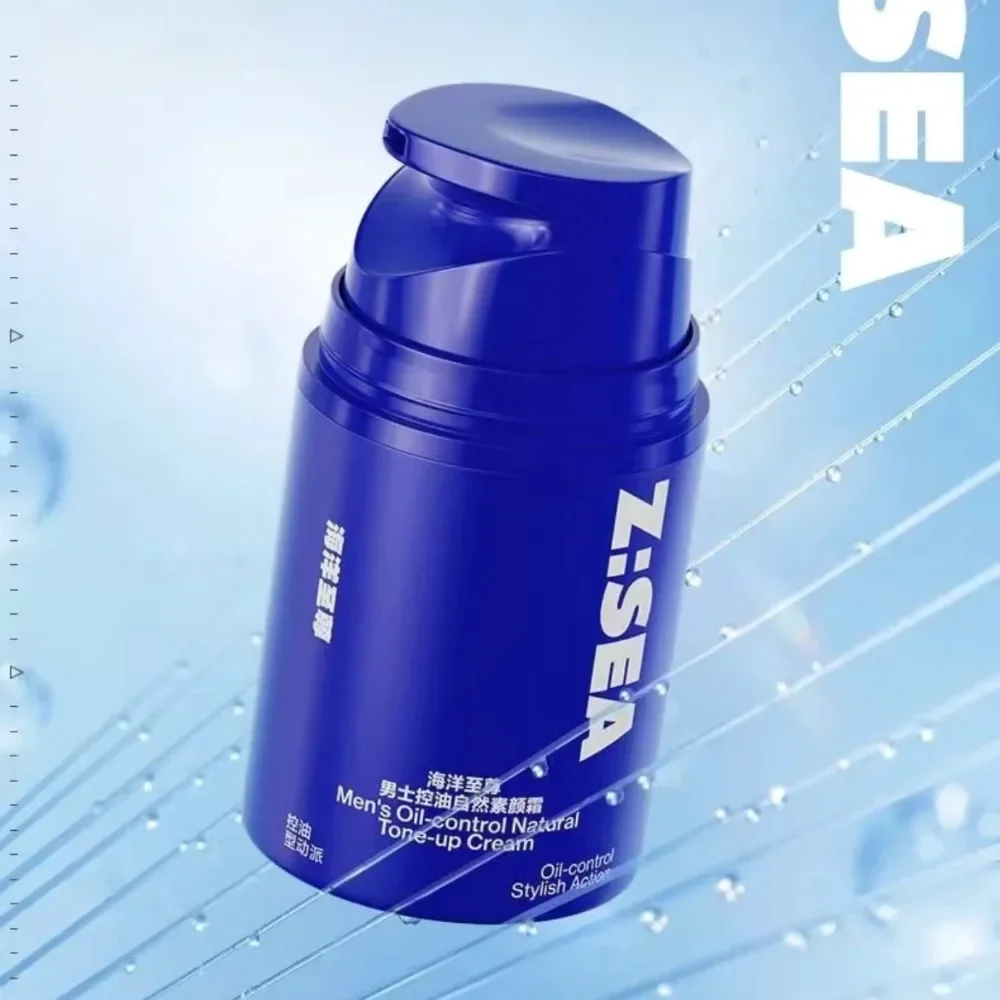 Zsea-Correcteur naturel pour hommes, 50g, reétiquettes, contrôle du sébum, éclaircit uniformément la peau, cache les pores, crème hydratante