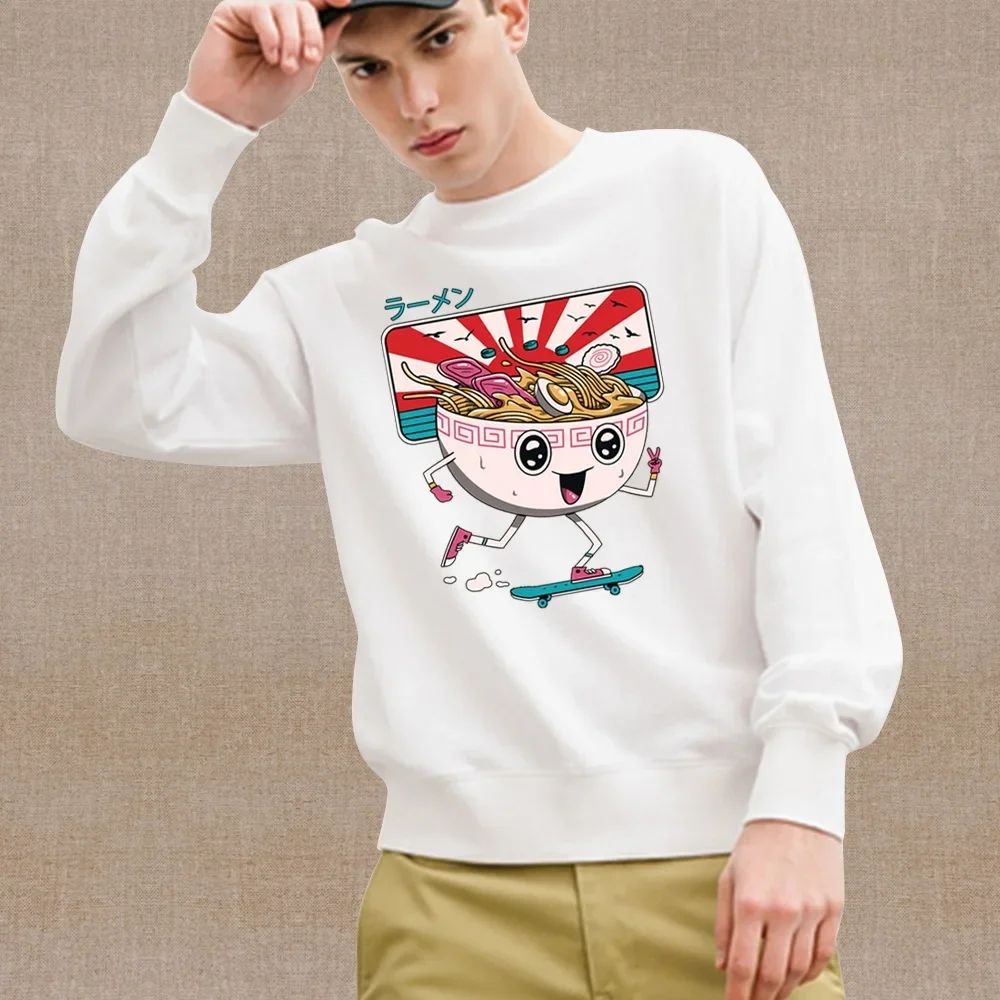 ese Men's Casual Hoodie Harajuku Printed Warm Pullover White Long-sleeved Convenient Sweatshirt Fashion Men's Clothing