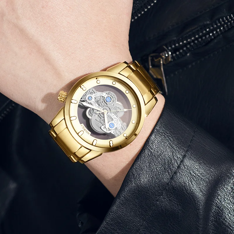 Vintage Men's Quartz Watches Unique Hollow Design Transparent Male Wristwatch Waterproof Student Fashion Casual Wrist Timepiece