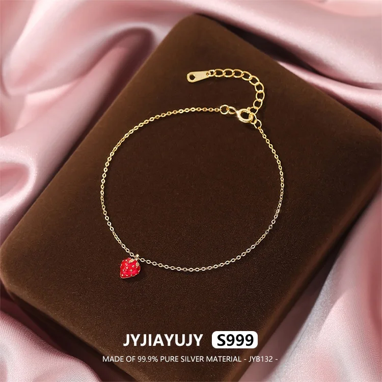 

JYJIAYUJY 100% цельный оригинальный браслет из чистого серебра S999 в наличии клубника модные ювелирные изделия подарок на каждый день JYB132