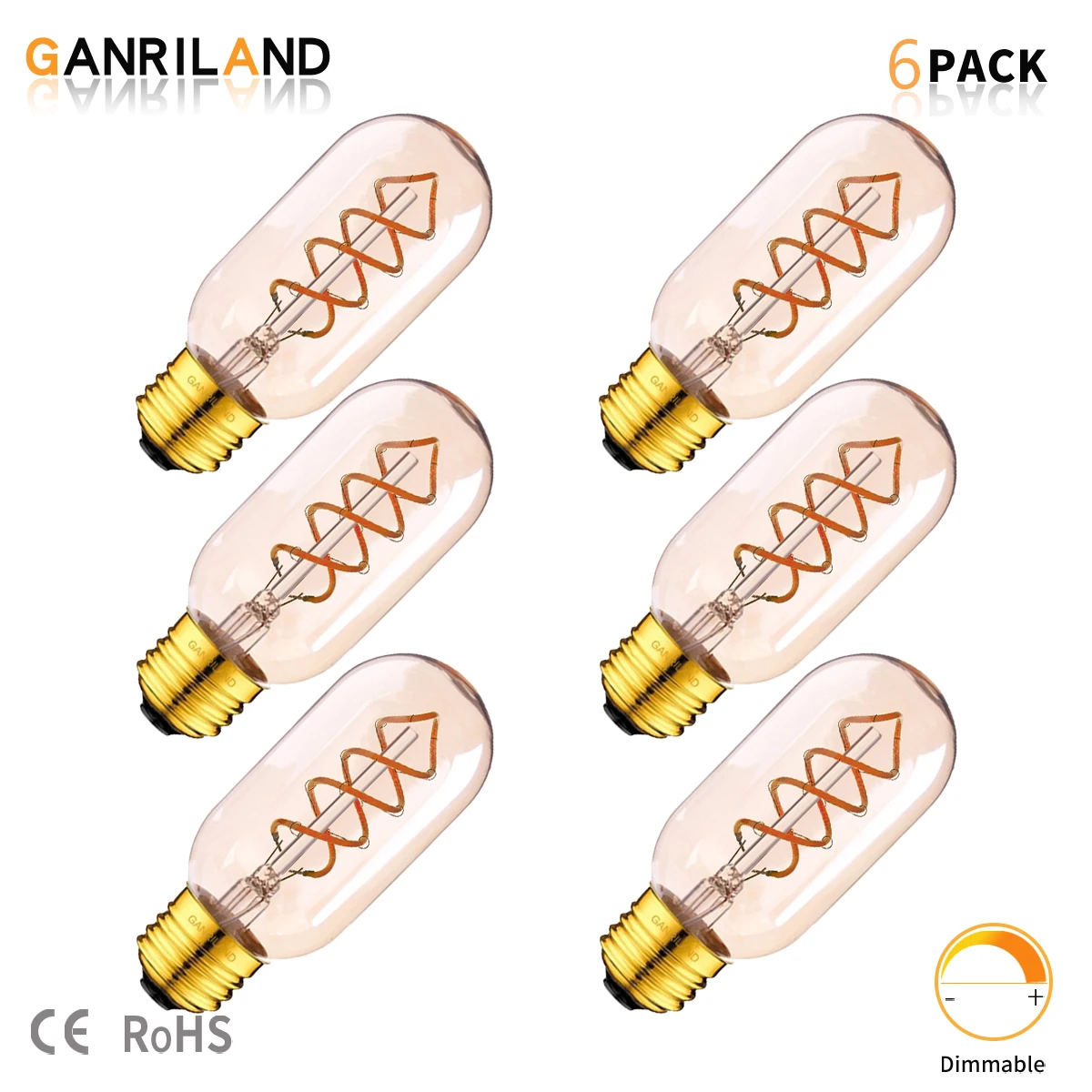 GANRILAND Spiral Filament LED Bulbs 3W T45 E26 E27 Dimmable Bombilla 110V 220V Modern Tubular Bulbs For Decorative Pendant Light