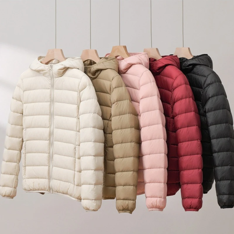 2026 Autumn Winter New Women Ultra Lightweight White Duck Down Jacket Short Hooded Slim Fit Plus Size 7XL Warm Female Down Coat