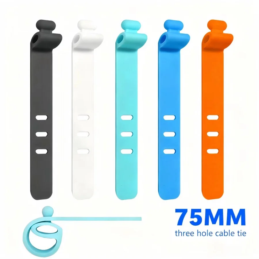 

5PCS Colorful Cable Ties Silicone Organizer-Durable Adjustable, Home Office Dorm Cord Storage Reusable Accessories color random