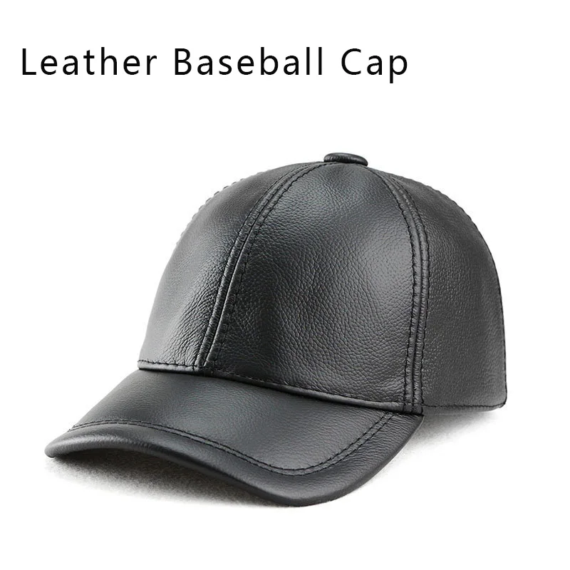 Unisex Genuine Cowhide Leather Baseball Cap Winter Autumn Outdoor Casual Hat Korean Fashion Top Grain Leather Duckbill Sun Hat