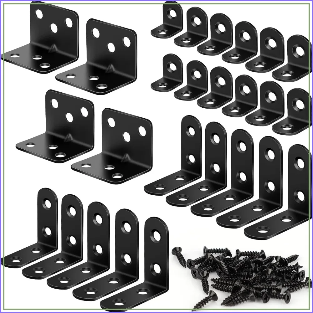 Stainless Steel L Bracket Kit - 26 Pack, 3 Sizes, Black, 88 Screws