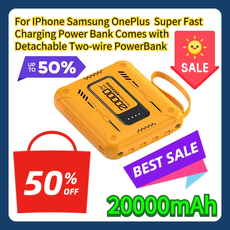 

For IPhone Samsung OnePlus 20000mAh Super Fast Charging Power Bank Comes with Detachable Two-wire PowerBank