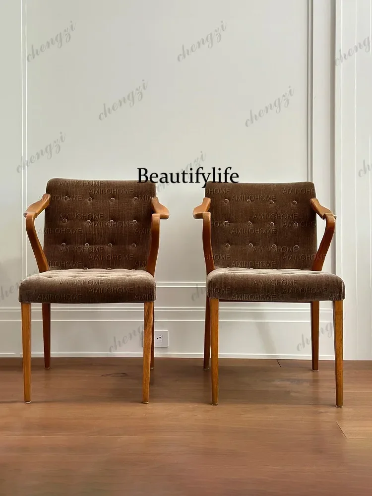DD182Medieval retro solid wood, home armrest leisure single chair, high-end fabric study chair
