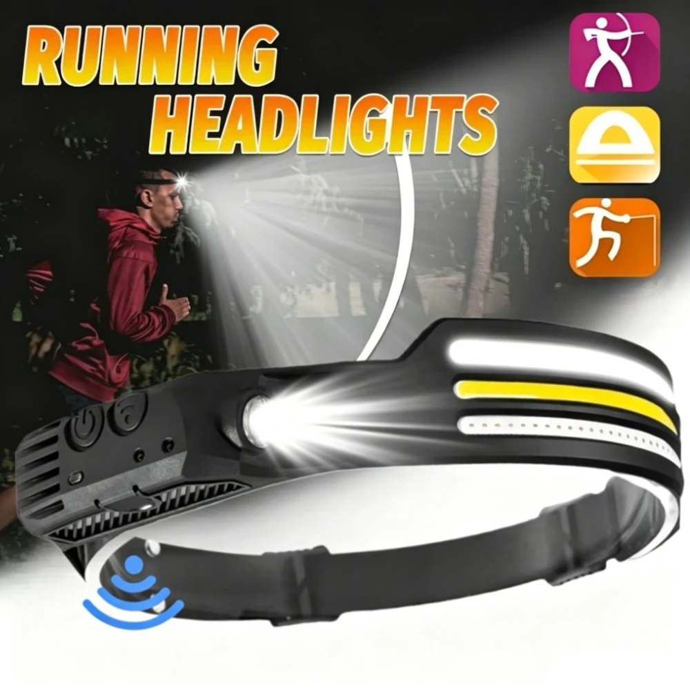 Super Bright COB LED Induction Headlamp USB Rechargeable Head Flashlight with 1200mAh Built-in Battery Outdoor Camping Lantern