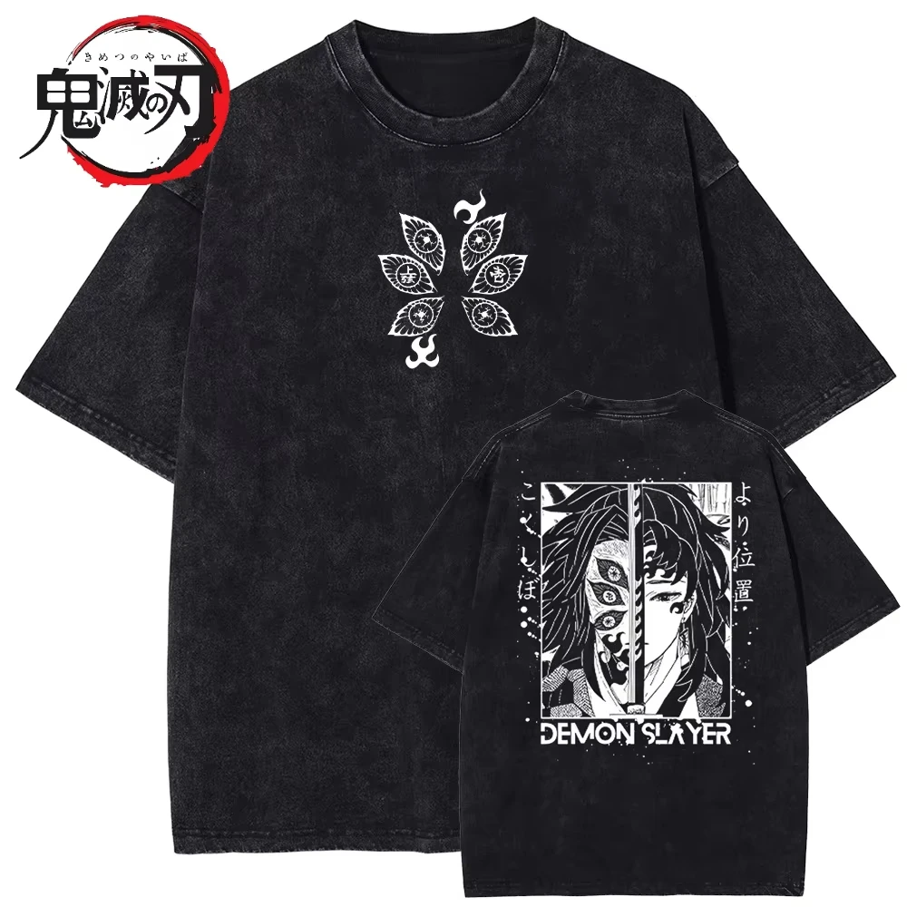 2026 Demon Slayer Anime Kokushibo Merchandise Washed T-Shirt aus Baumwolle – Sommer Neuheit für Herren und Damen – Y2K Retro Casual Kurzarm-Oberteil