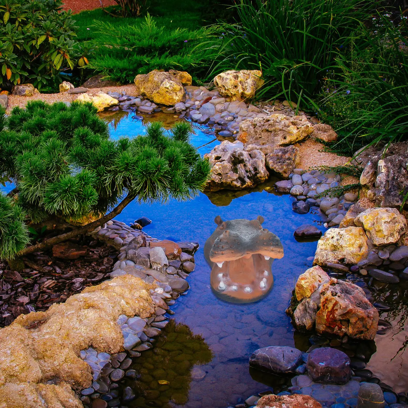 

Resin Floating Hippo Head Statue Pond Garden Decor Realistic Hippo Head Sculpture Outdoor Yard Ornament Floating Pond Ornament,