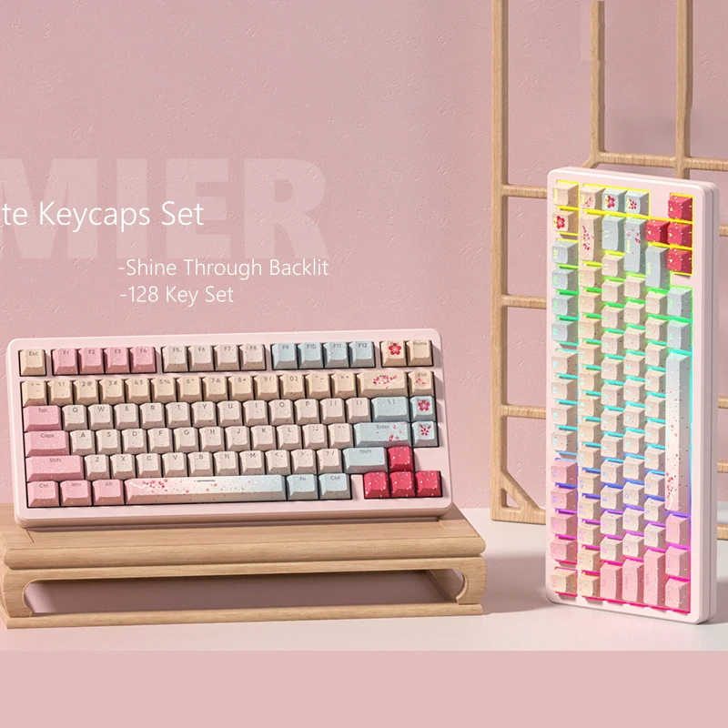 

128 Plum Blossom RGB Backlit Keycaps Cherry Profile Dye Sublimation PBT Keycaps for Gateron Cherry MX Switches Gaming Keyboard