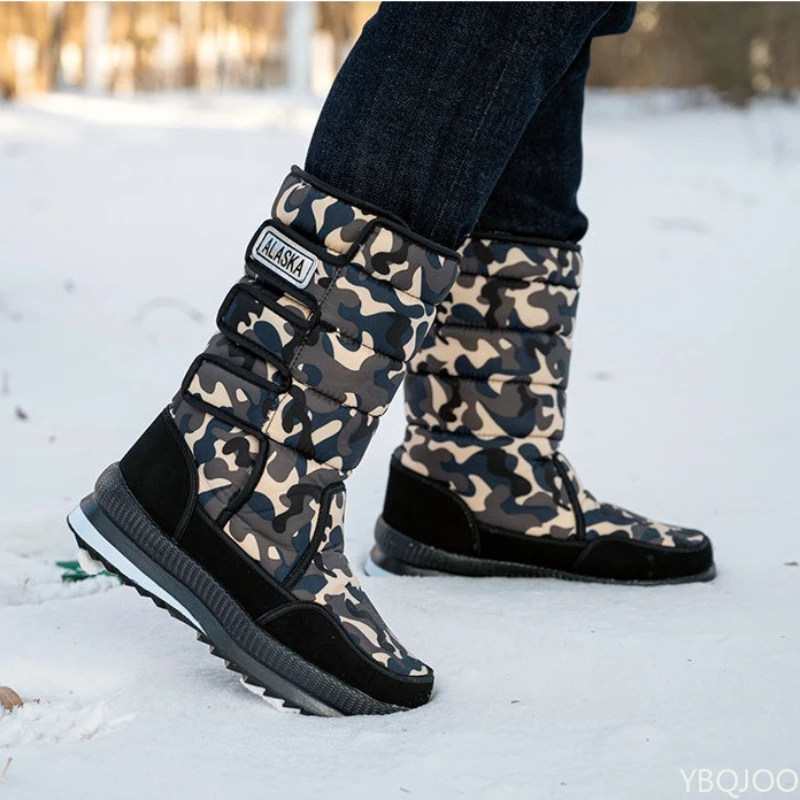 Large Outdoor Windproof and Cold Proof with Thick Fleece for Warmth Men's Snow Boots Camouflage Thick Soled High Top Men's Boots