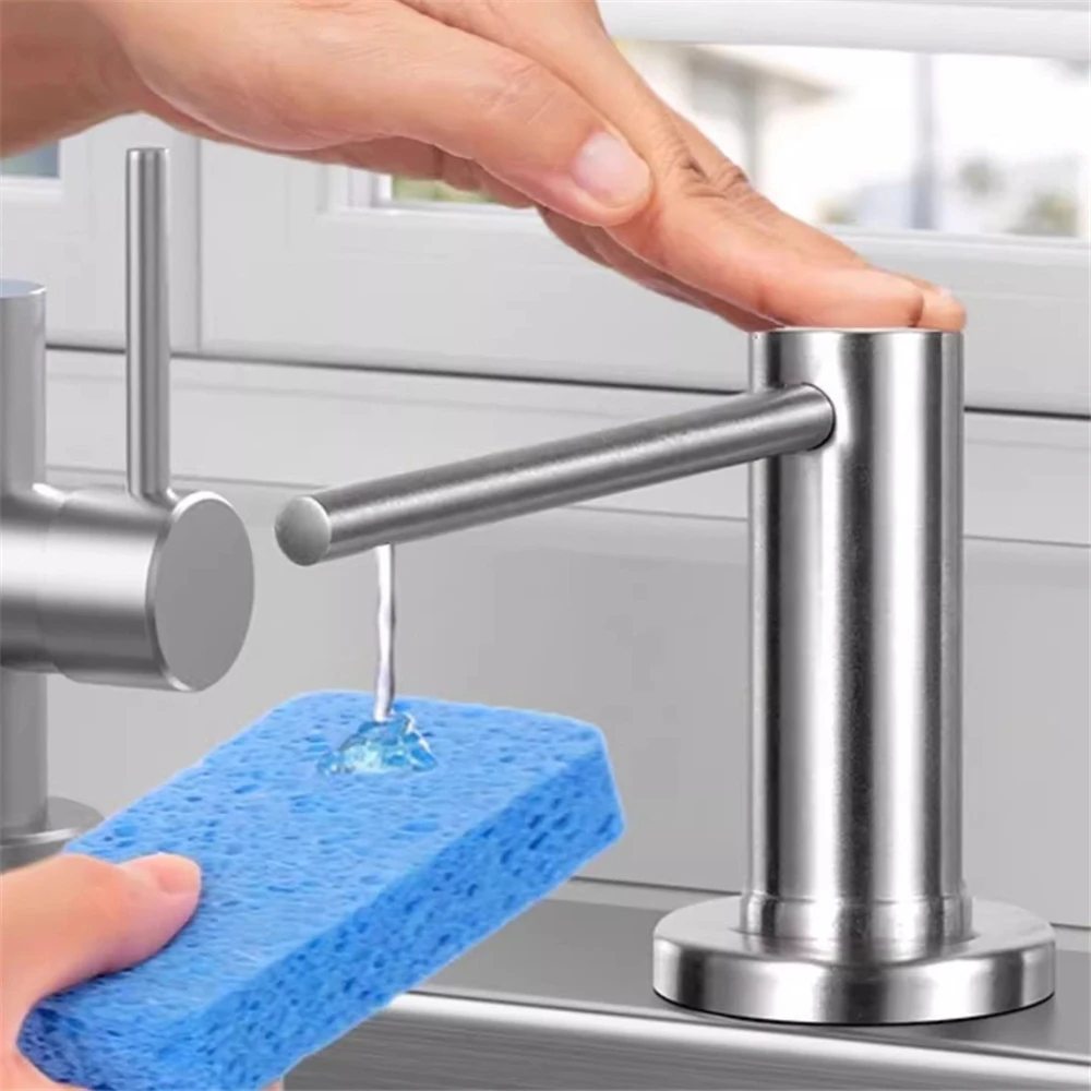 Built-in Sink Detergent Dispenser for Kitchen Dish Washing Stainless Steel Liquid Soap Dispenser Pump ,100cm Tube&350ml Bottle
