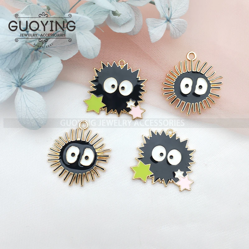 10pcs Alloy Dripping Charm Japanese Cartoon Anime Black Briquettes Earrings DIY Keychain Necklace Pendant Jewelry Accessories