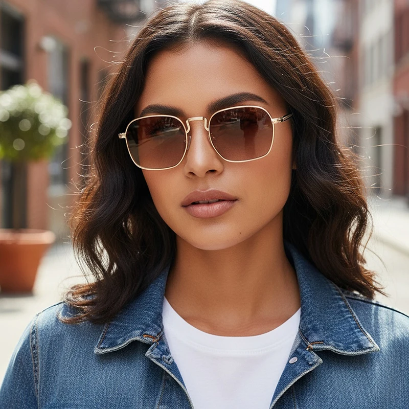 Neue trendige metallische personalisierte vielseitige Herren-Sonnenbrille mit rechteckigen Rahmen im Retro-Stil für Damen 2402 – Detail 1