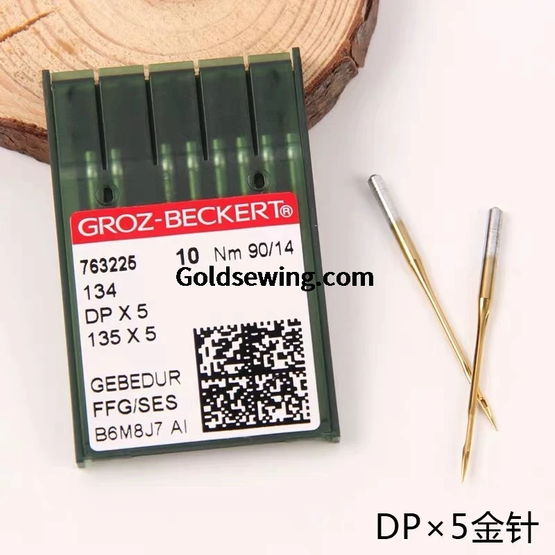 100PCS DPX5 Gold Needles Groz-Beckert Dp*5 FFG/SES Heat-Proof Needle Titanium-Plated Anti-Skid Velvet Knotting Bartack Keyhole