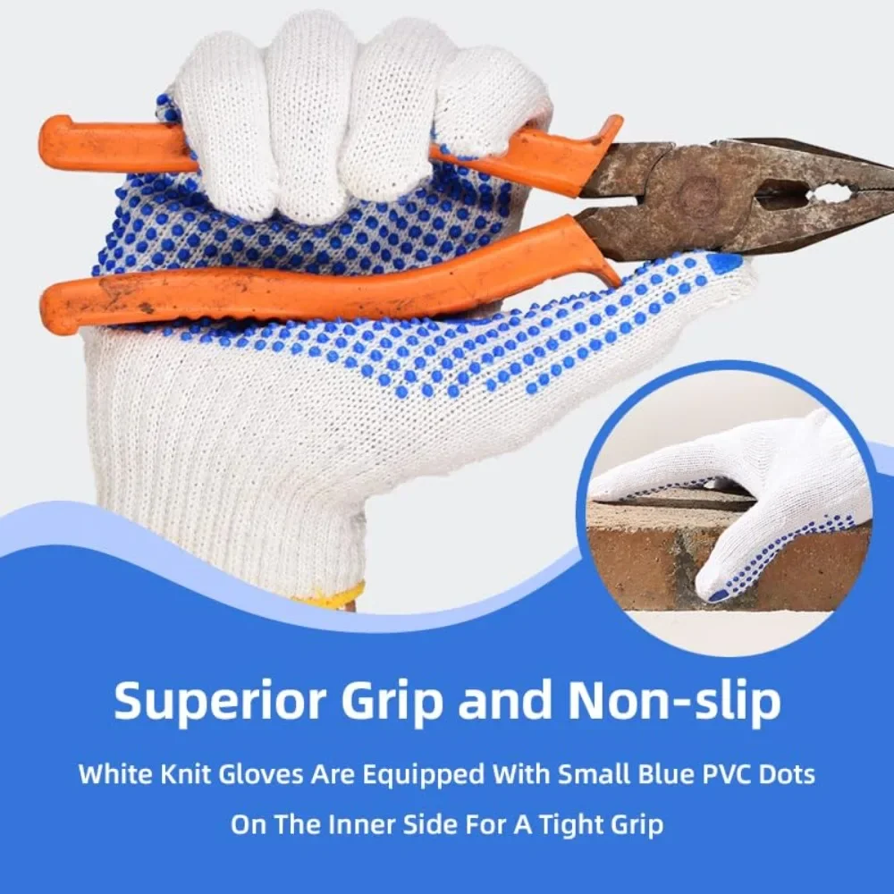 Dotted Palm Dispensing White Labor Safety Work Gloves Wear Resistant Durable Knit Hand Cover For Factory Processing Construction