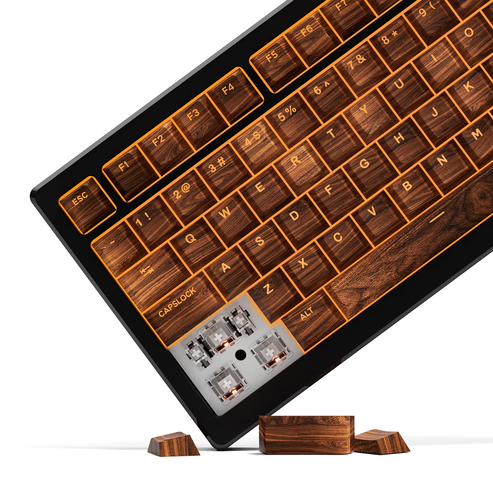 

130-клавишный колпачок из орехового дерева с подсветкой и вишневым профилем, колпачок для клавиш PBT, переключатели Cherry MX Dye-Sub для механической клавиатуры геймера