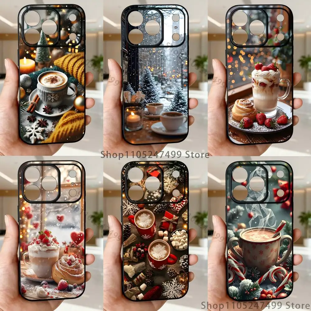 

Christmas Coffee Cafe Phone Case For iPhone 17,16,15,14,13,12,11,Pro,Max,Plus,E,SE4,Air,Mini Black Soft Funda