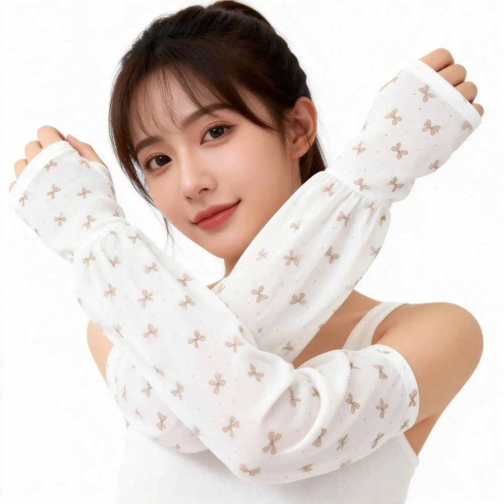 

Подарочные летние перчатки из ледяного шелка для защиты от солнца, УФ-защита, мягкие перчатки с принтом, перчатки для велоспорта с бантом