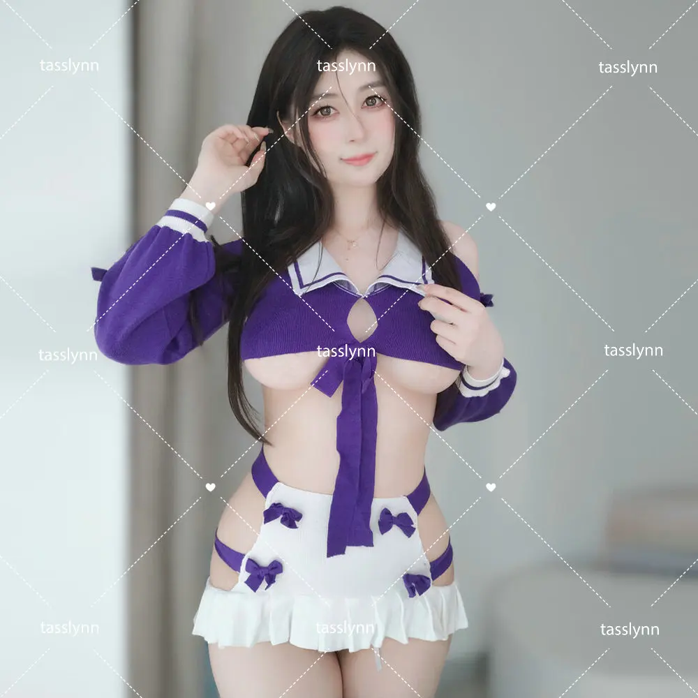 Japanese School Girl Uniform Judgement JK Sailor Basic Cartoon Navy Sailor Uniform Sets Navy Maid Costume Women Purple Sweater