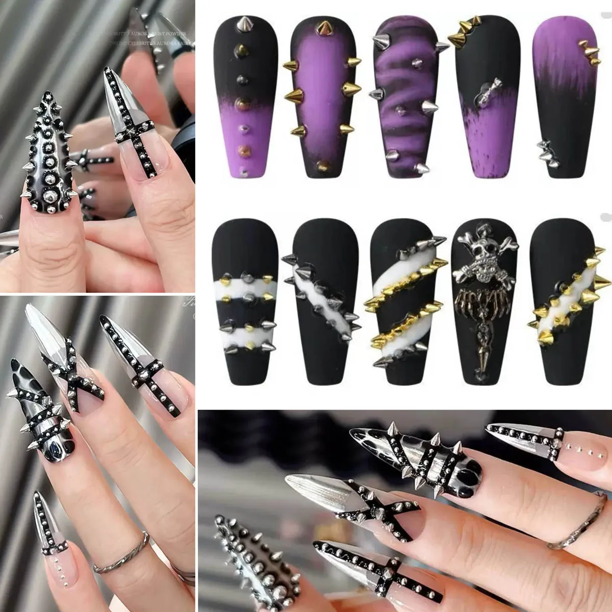 100PCS 3D Mini Metall Legierung Dreieckige Kegel Nagel Charms Mini Minimalistischen Kegel Punk Stil Nail art Dekorationen DIY Y2K nägel Handwerk