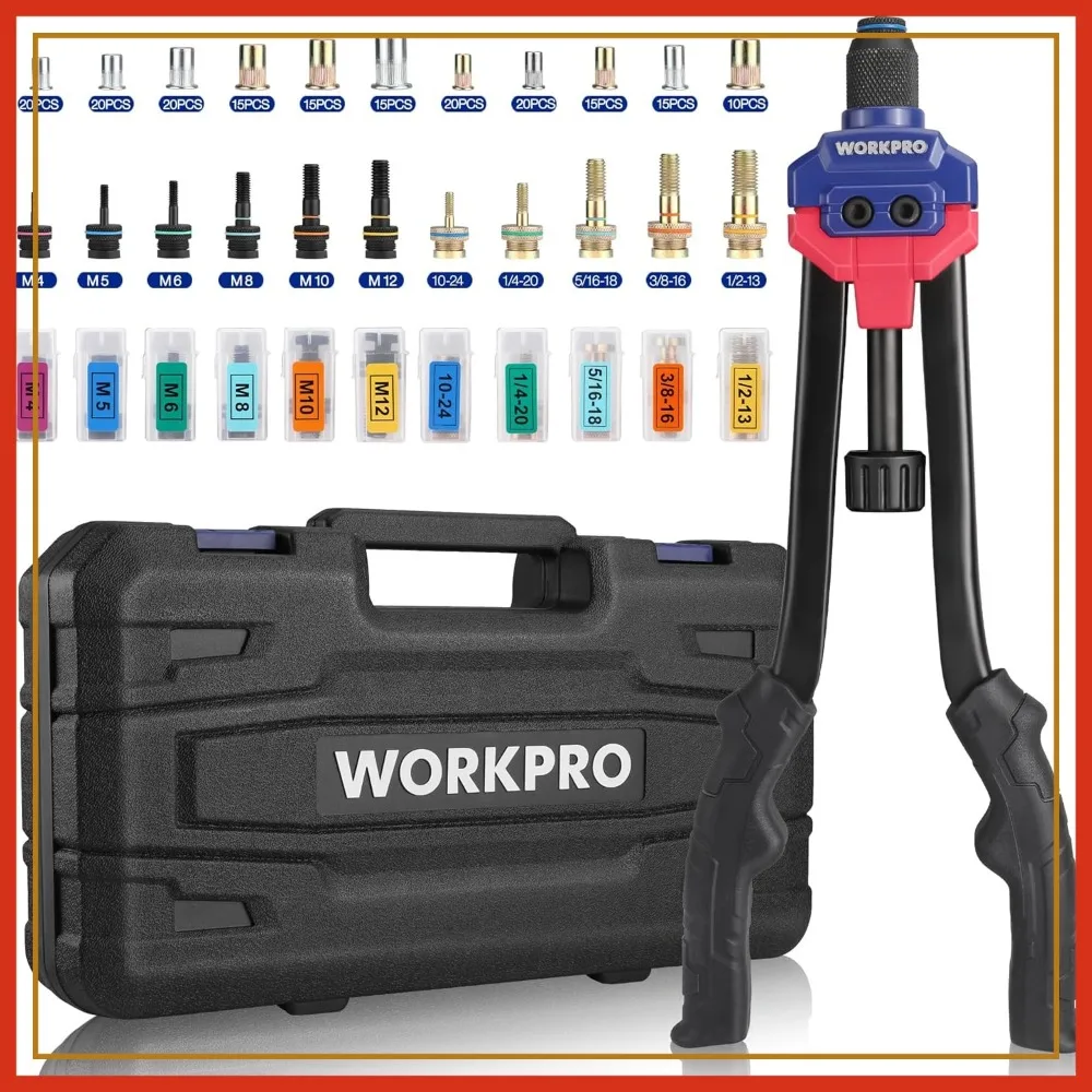 

16 Inch Rivet Nut Tool Kit, 11 Mandrels & 185pcs Rivnuts Set with Carrying Case for Sheet Metal & Automotive