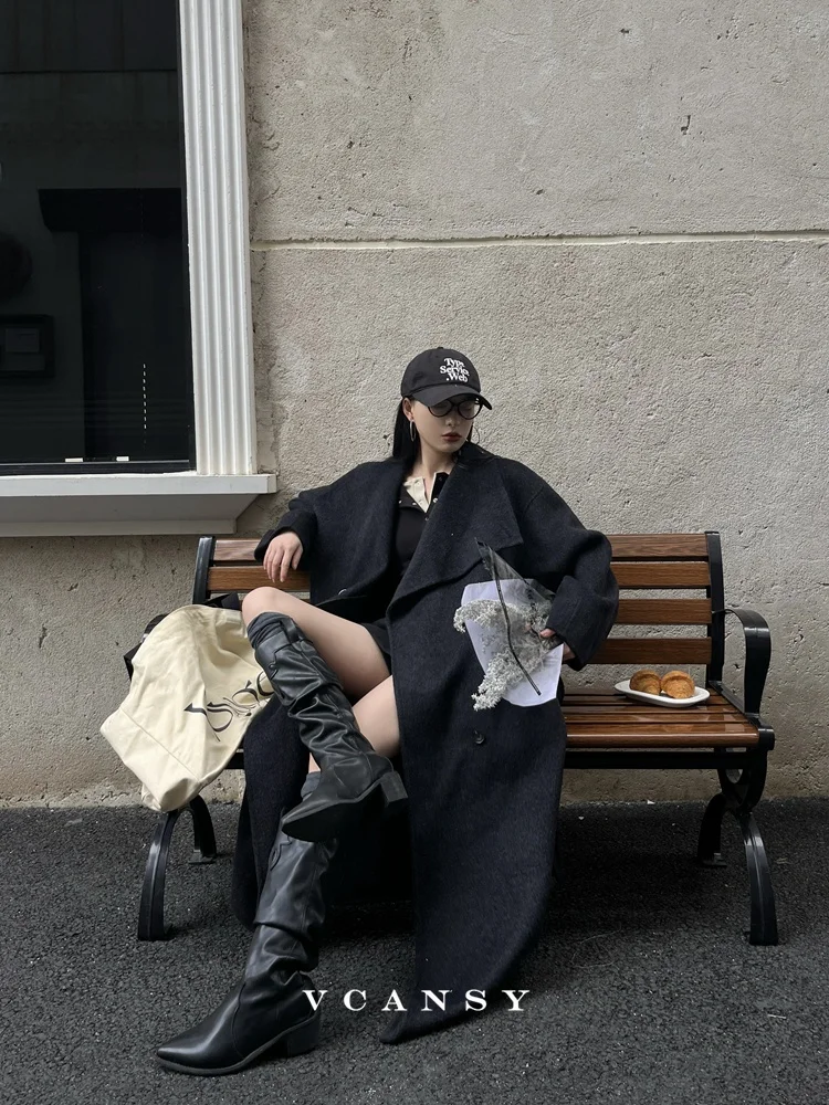 

Vcansy Double-Sided Woolen Coat Extra 00 Vouchers Tall Size Long Coat High Quali Women's Faion Spring Season