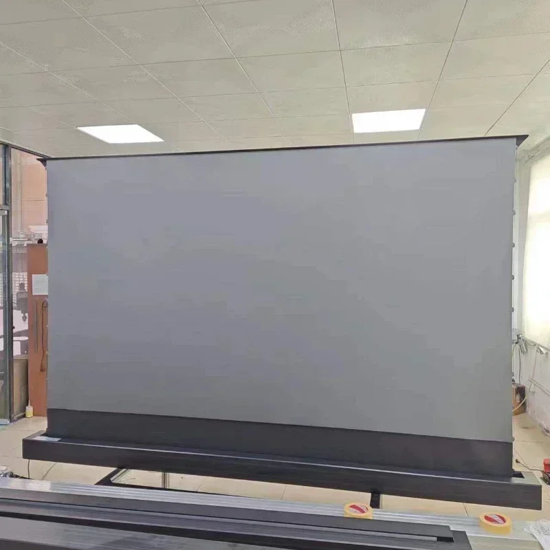 

120-Inch White Electric Floor Rising Label Tension Pull Up Projector Screen with Pet Crystal ALR Ambieht Light