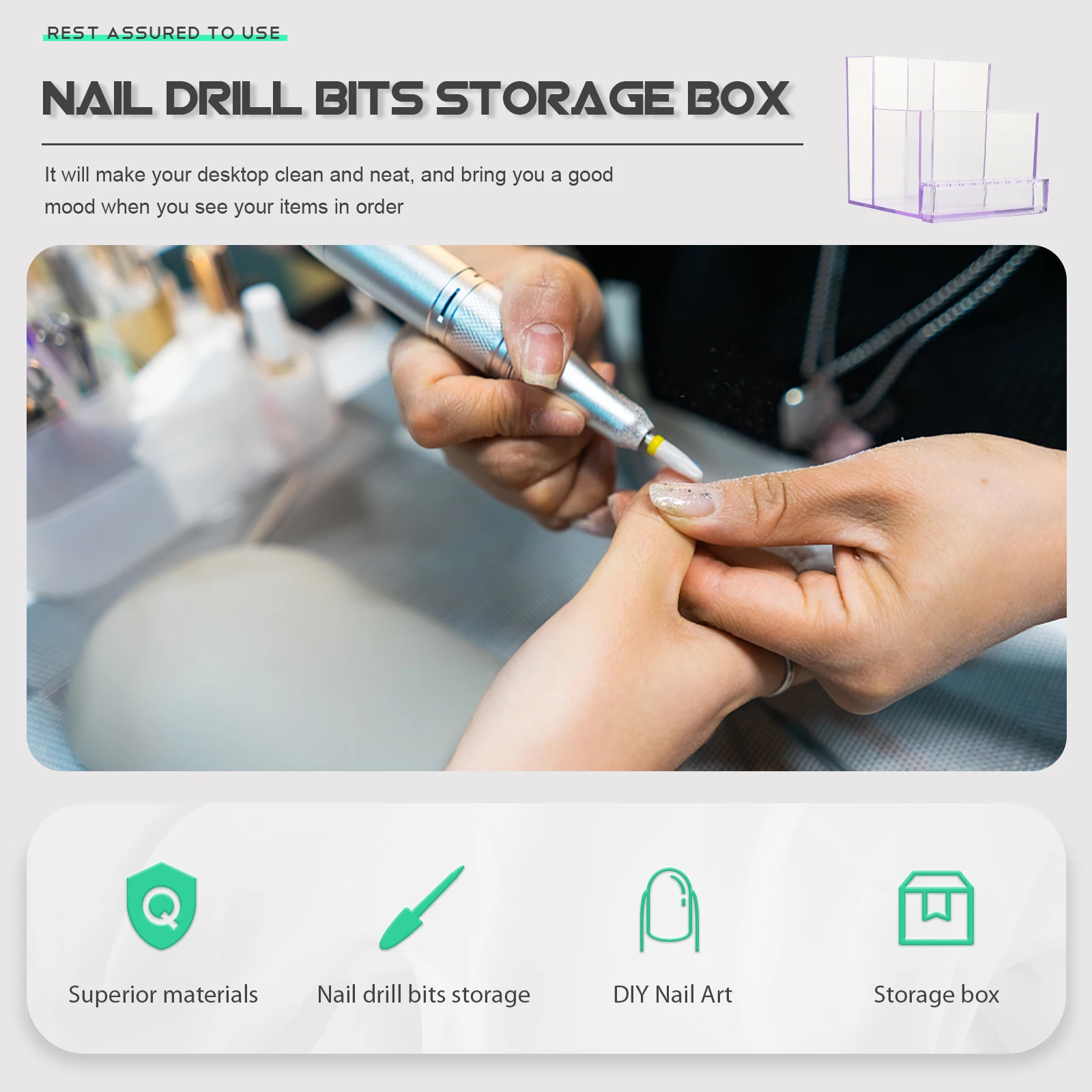 

Nail Drill Bits Storage Box Plastic Dustproof Manicure Tool Holder Professional Salon Home Nail Grinding Head Organizer