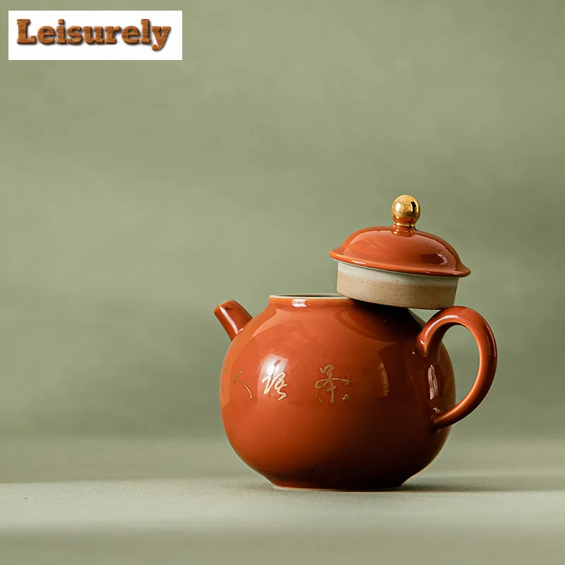 240ml Beixitang Handwritten Gold Prose Teapot Handmade Alum Red Filter Mini Pot Tea Soaking Kettle Tea Services Ornaments Gifts