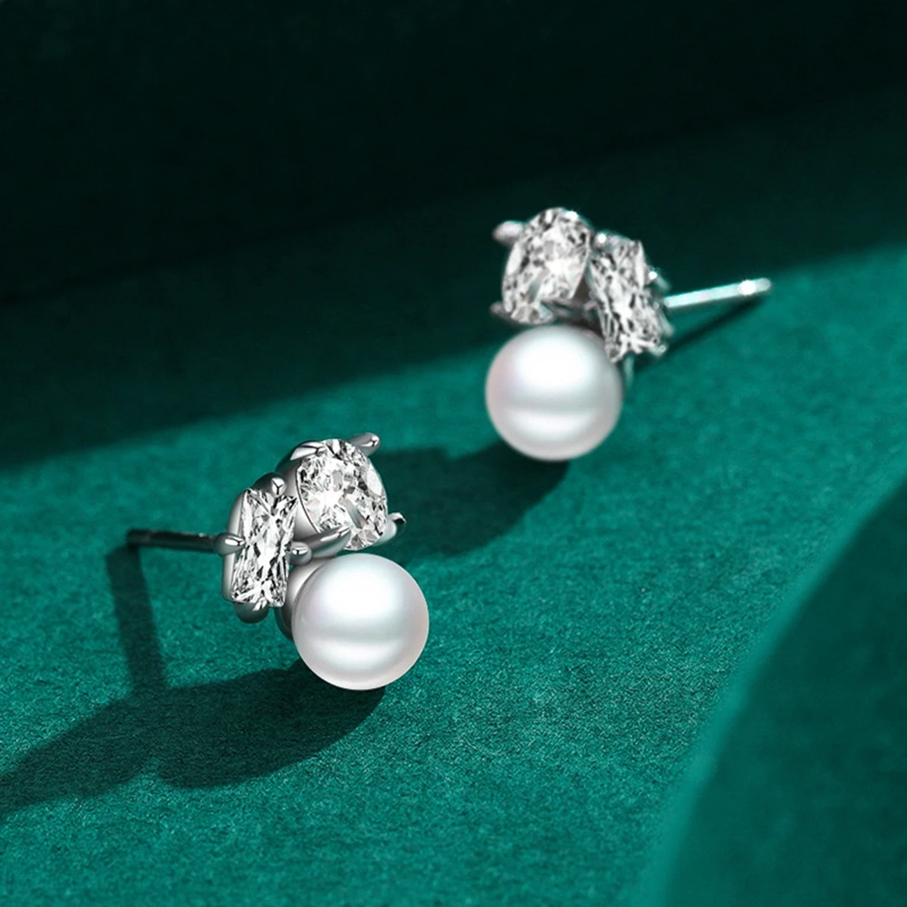 PuBang Fine Jewelry 925 Sterling Silver VVS Gem High Carbon Diamond Pearl Stud Earrings for Women Anniversary Gift Drop Shipping