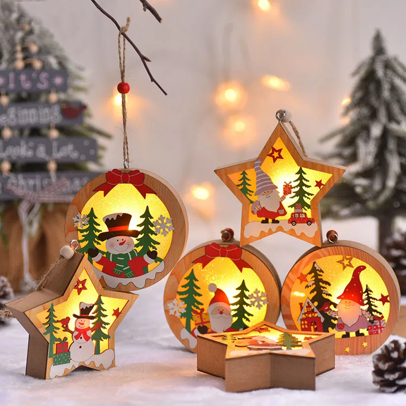 Festival Led Light Wood House Christmas Tree Decorations For Home Hanging Ornaments Holiday Xmas DIY Gifts New Year 2024 Navidad