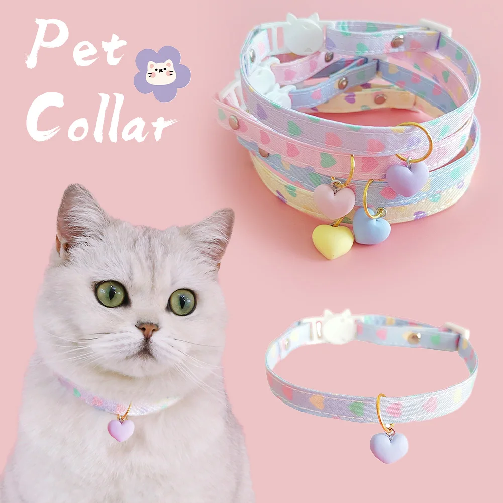 Kitten Necklace Outdoor Safety Collar with Heart Pendant Cute Pet Collar Adjustable Cat Collar Pet Gift Photo Props Cat Supplies