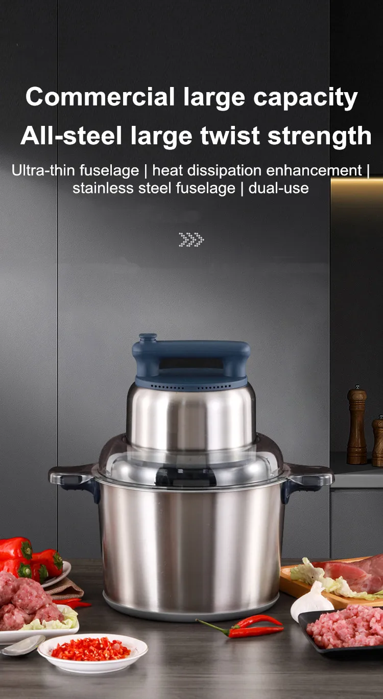 220V 8L Elektrische Fleischmühle für Gewerbe und Haushalt, Edelstahl-Fleischzerkleinerer, Küchenmaschine zur Fleischverarbeitung – Detail 1