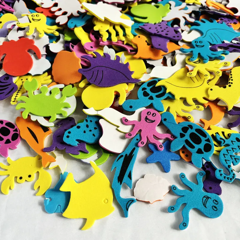 Autocollants en mousse animaux marins, 100 pièces, artisanat du monde de la mer, décoration artistique d\'été pour la maison, cadeaux de fête des