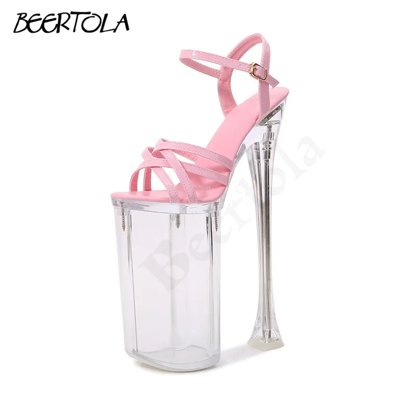 

Women's Cross-Strap Ultra-High-Heeled Sandals 26CM Transparent High Platform Sandals Catwalk Pole Dance Exaggerated Sandals