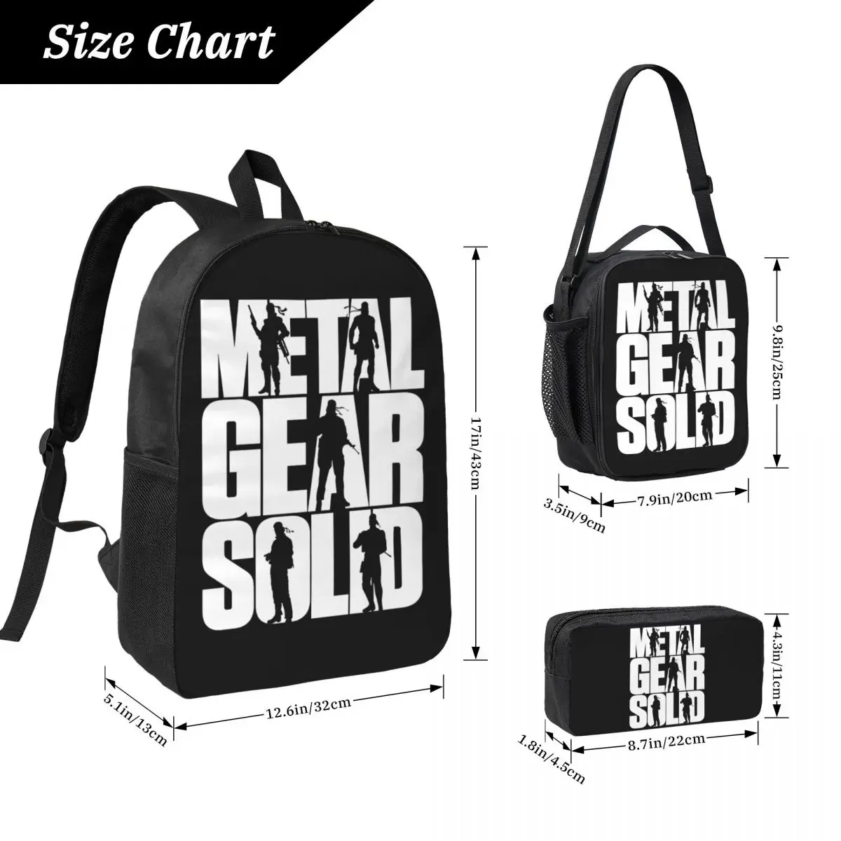 Metal Gear Solid Backpack Student BookBag School Bag Computer Shoulder Bags 3ps Insulated Lunch Bag Pencil Case