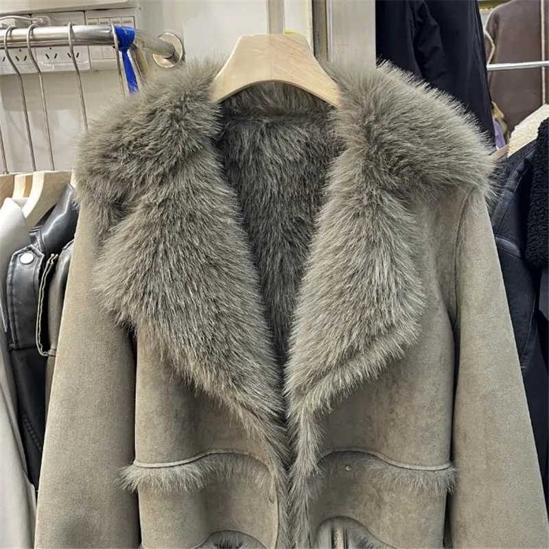 2023 Winter New Korean fashion Double-sided fur Coat for women lapel faux fur Coat motorcycle Jackets Y4722