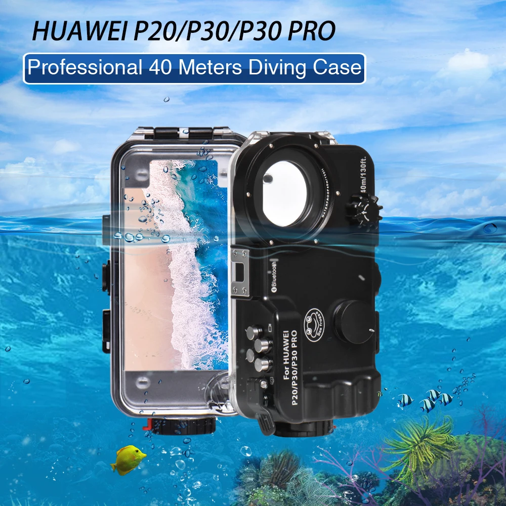 Seafrogs สำหรับ HUAWEI P20 P30 P40 Pro ใต้น้ำกันน้ำดำน้ำโทรศัพท์มือถือสีแดงตัวกรองกันน้ำกระเป๋า