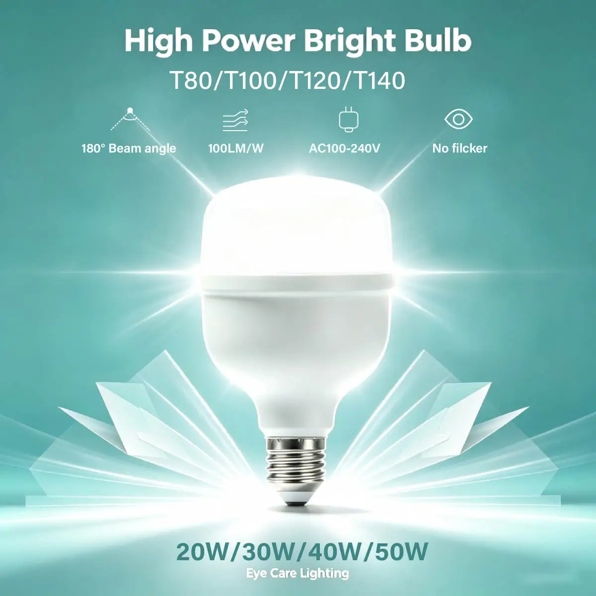 E27 T‑Shape LED Bulb 20W‑50W 2000‑5000LM AC100‑240V Anti‑Flicker LED Lamp for Warehouse Garage Workshop Industrial Lighting