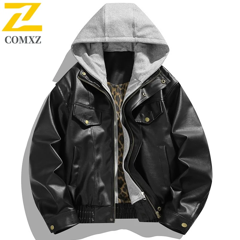 

COMXZ Мужская кожаная куртка Chaqueta из двух предметов в стиле ретро, осенне-зимняя дорожная крутая уличная университетская куртка, элитная короткая байкерская куртка