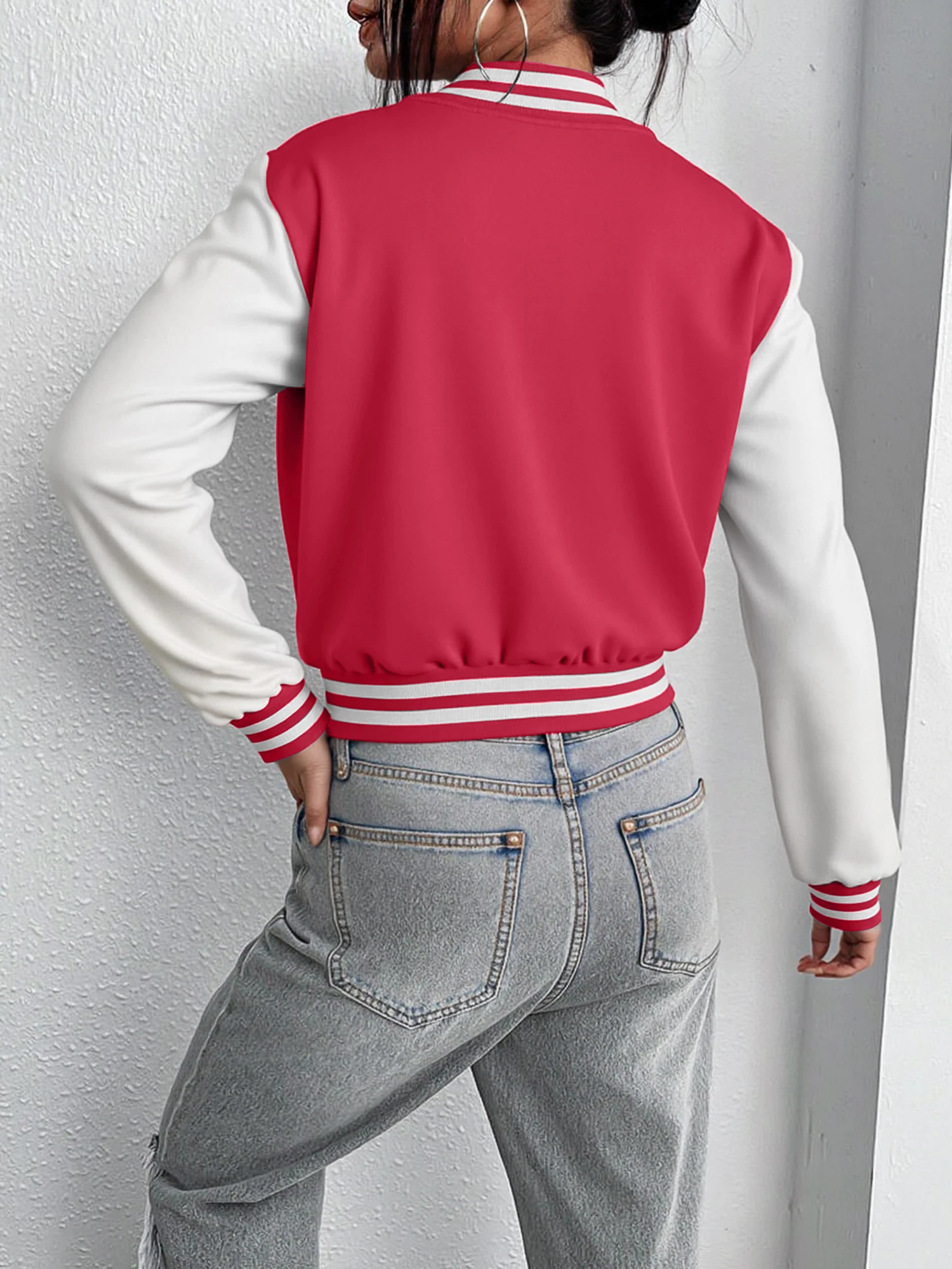 2026 New Women Cropped Baseball Jacket Retro College Style Button Bomber Coat Long Sleeve Street Fashion Crop Outerwear