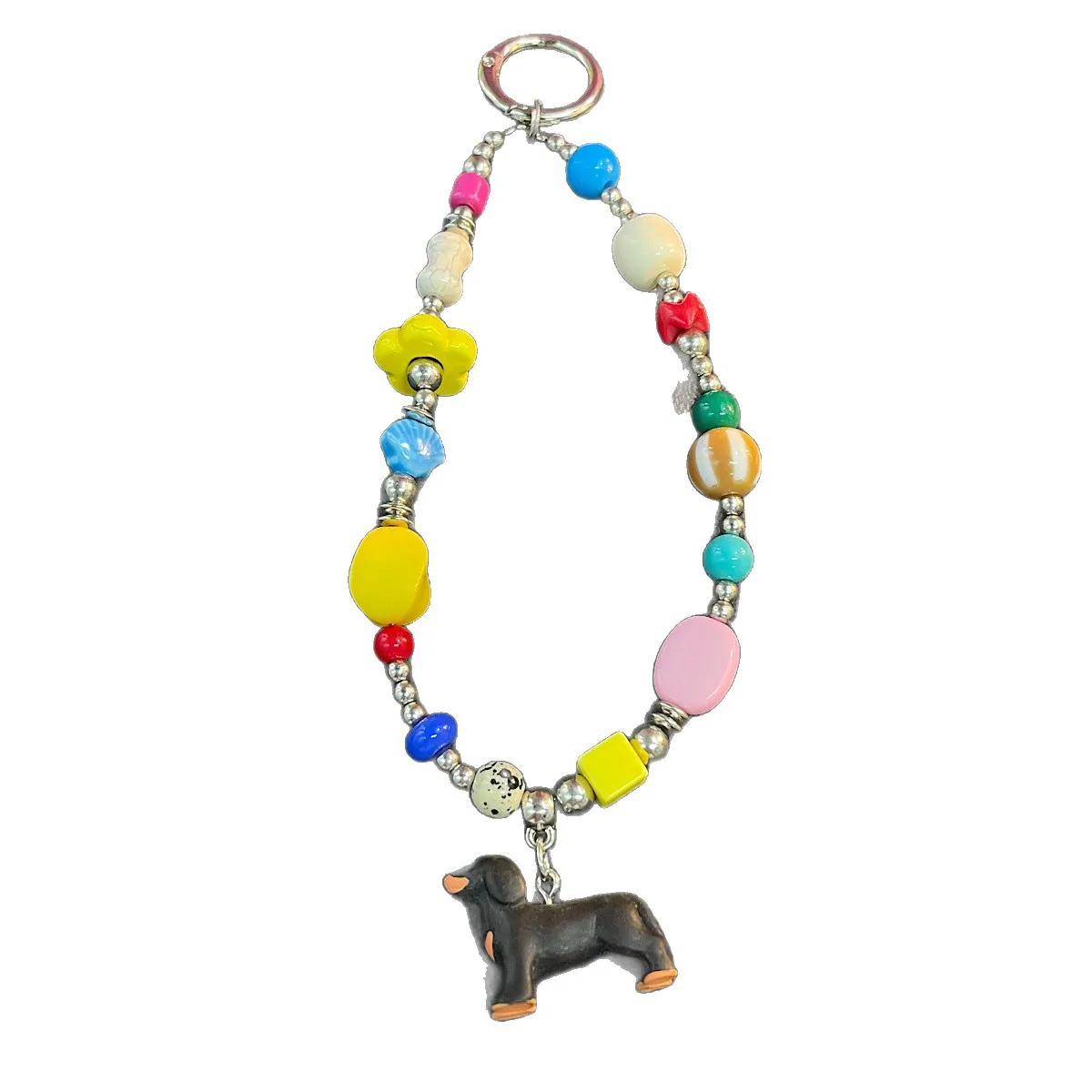 Ins Style Color Blocked Bead Phone Chain, Sausage Dog Pendant Bag Decoration Keychain, Phone Case, Hanging Rope For iPhone 17 16