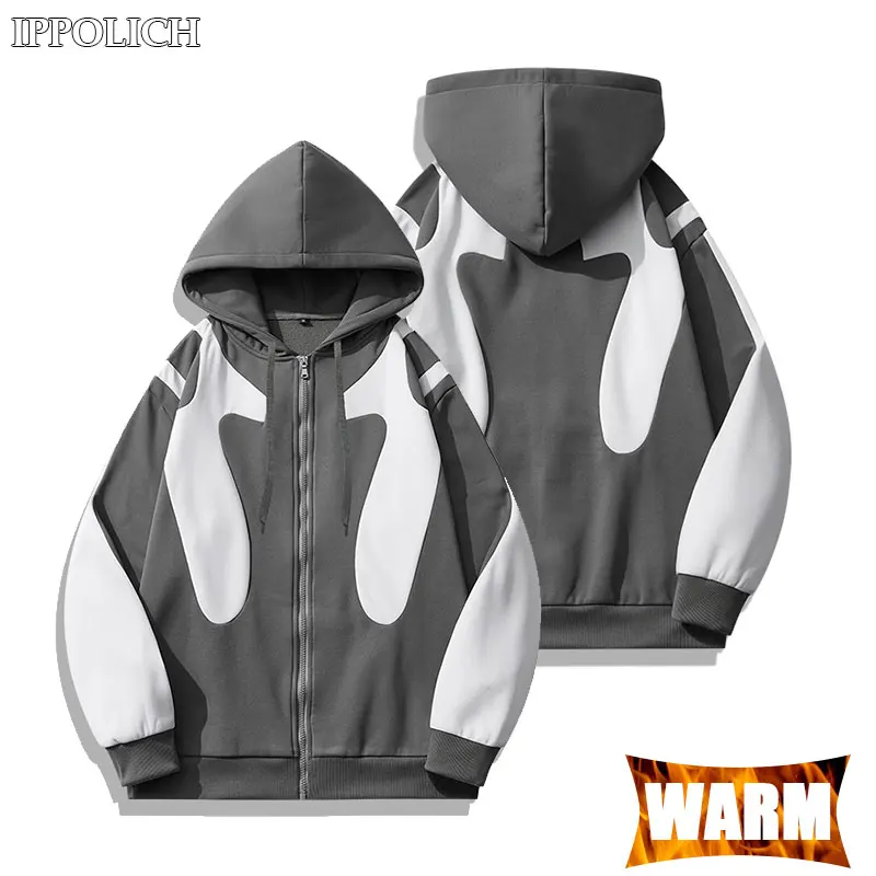 Couple Zipper Hoodie Sweatshirt Comfortable Warm Casual Sports Sweatshirt Outdoor Running Sports Fitness Hooded Color Block Coat